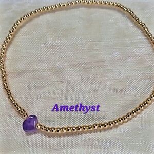 February Amethyst Birthstone Bracelet Semi-precious Gemstone/18K Goldplated Bead